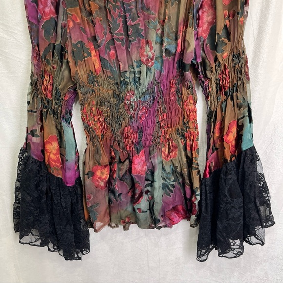 Marrika Nakk Burnout Velvet Sheer Floral Top Witchy Black Lacy Whimsigoth Fairy - Picture 12 of 16